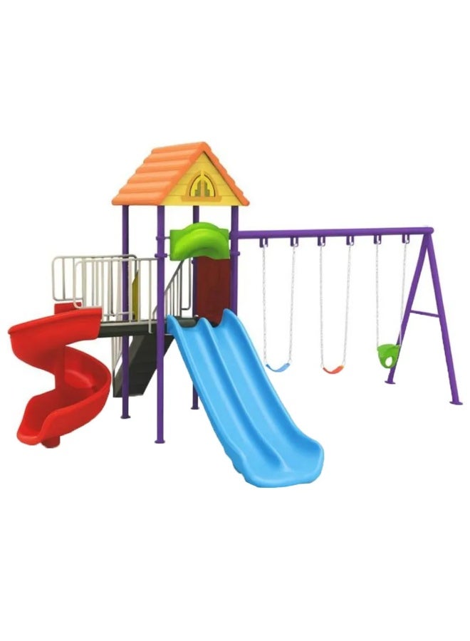 MYTS Deluxe Playset with 2 Slides & 3 Swings | Outdoor Kids Playground Playset | Heavy-Duty Weather-Resistant Activity Center | 535 × 430 × 350 cm - Image 4